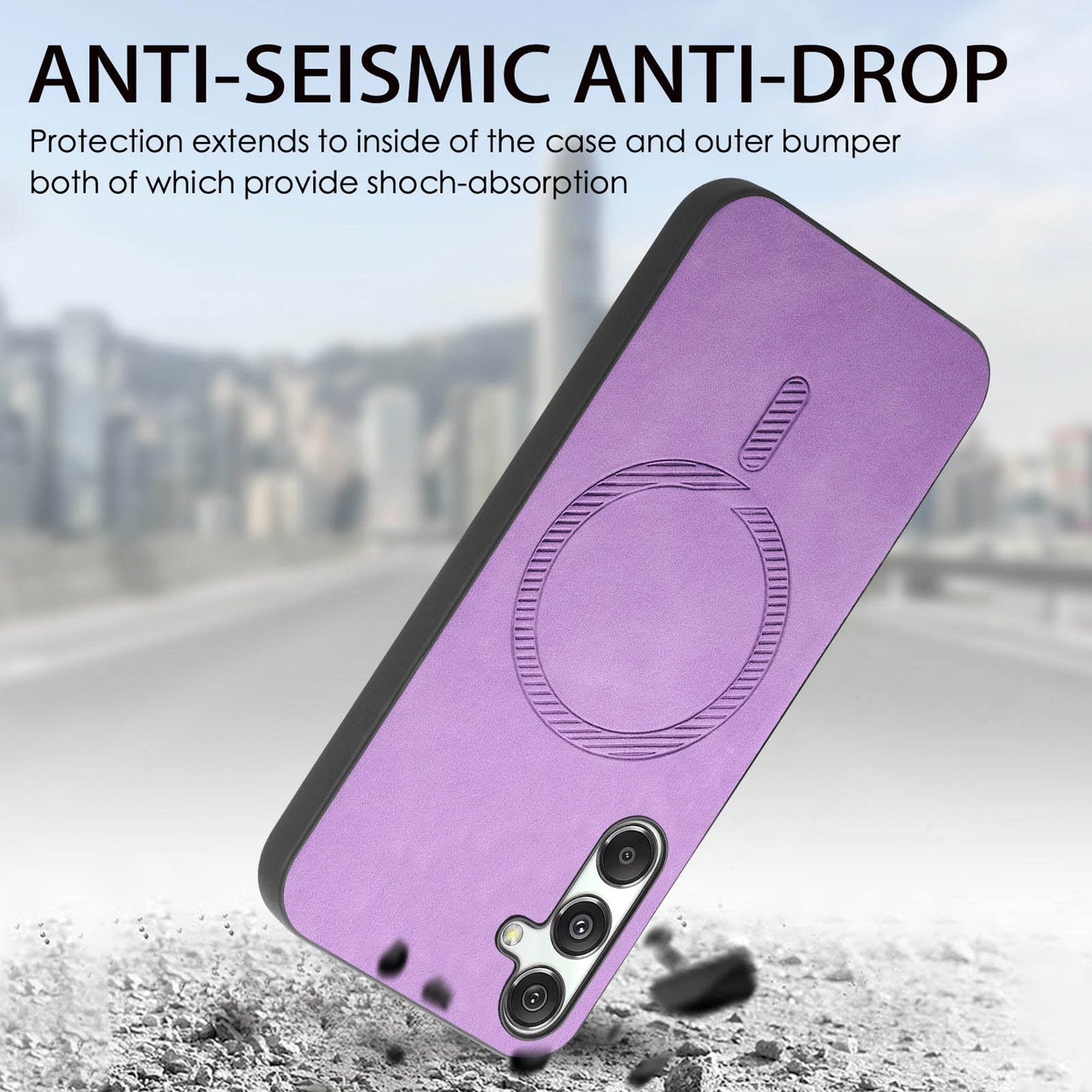 For Samsung Galaxy M34 5G Leather Back Case Compatible with MagSafe Skin-touch Phone Cover - Purple