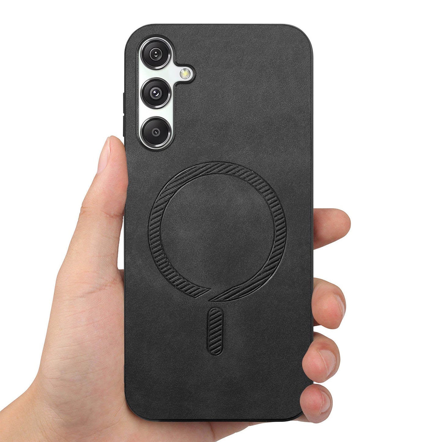For Samsung Galaxy M34 5G Leather Back Case Compatible with MagSafe Skin-touch Phone Cover - Black