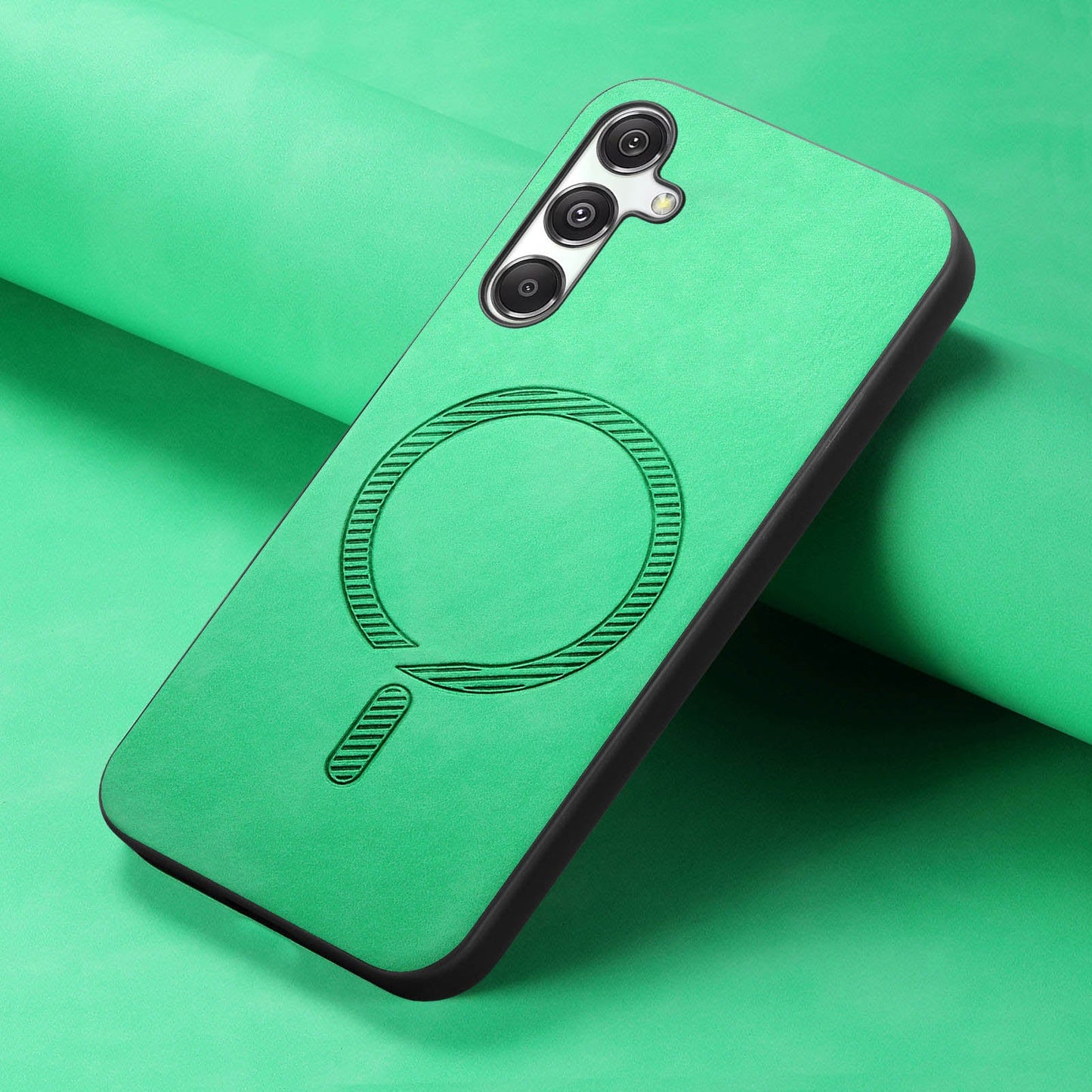 For Samsung Galaxy M34 5G Leather Back Case Compatible with MagSafe Skin-touch Phone Cover - Green