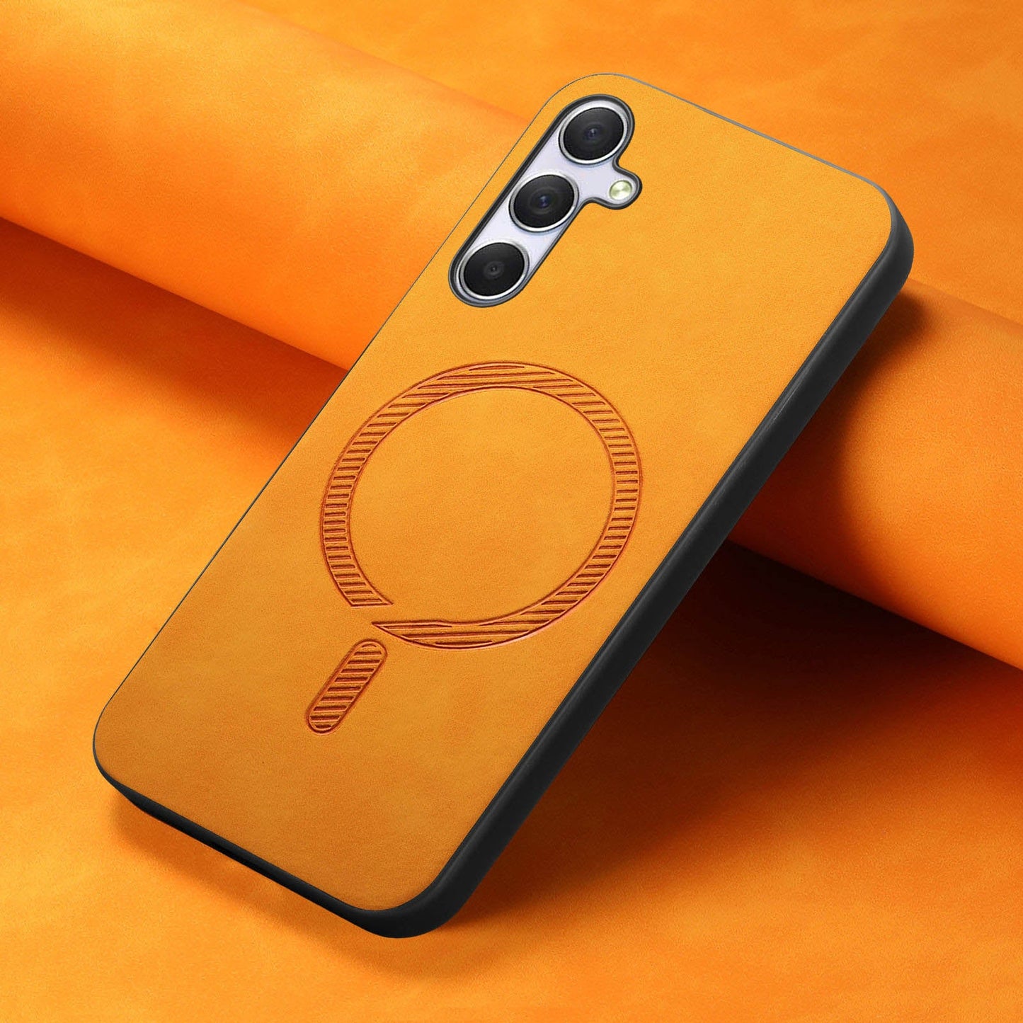 For Samsung Galaxy M54 5G Leather Back Case Compatible with MagSafe Skin-touch Phone Cover - Yellow