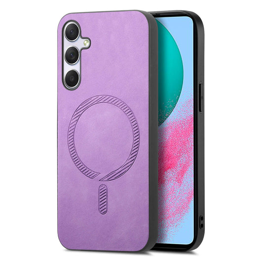 For Samsung Galaxy M54 5G Leather Back Case Compatible with MagSafe Skin-touch Phone Cover - Purple