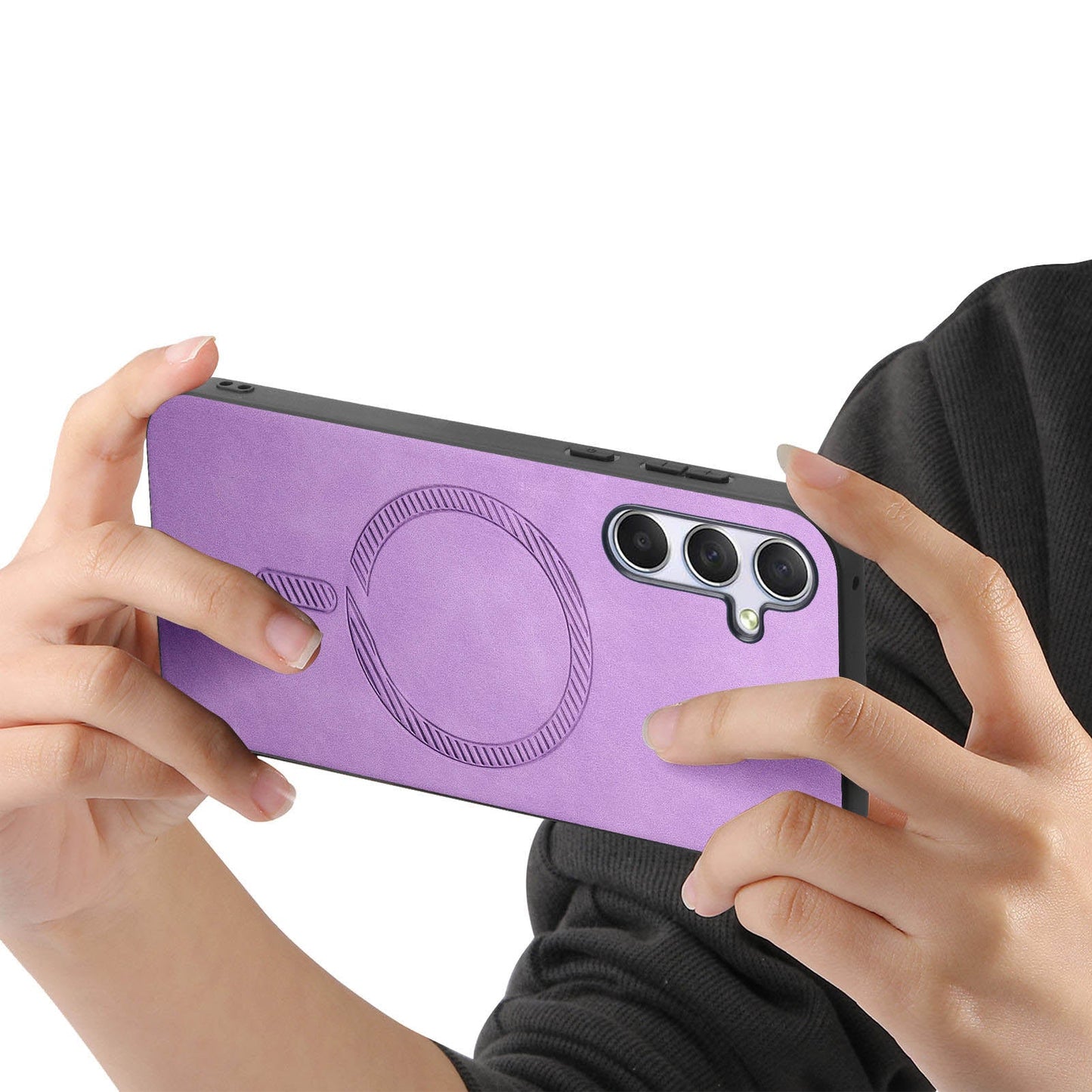 For Samsung Galaxy M54 5G Leather Back Case Compatible with MagSafe Skin-touch Phone Cover - Purple