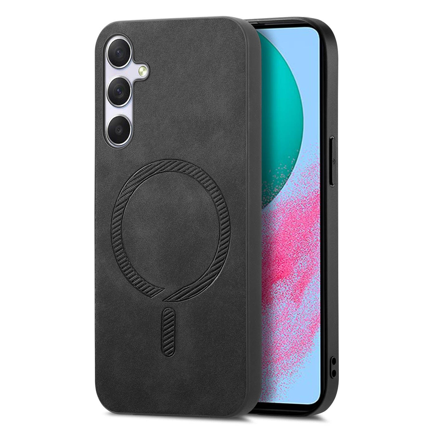 For Samsung Galaxy M54 5G Leather Back Case Compatible with MagSafe Skin-touch Phone Cover - Black