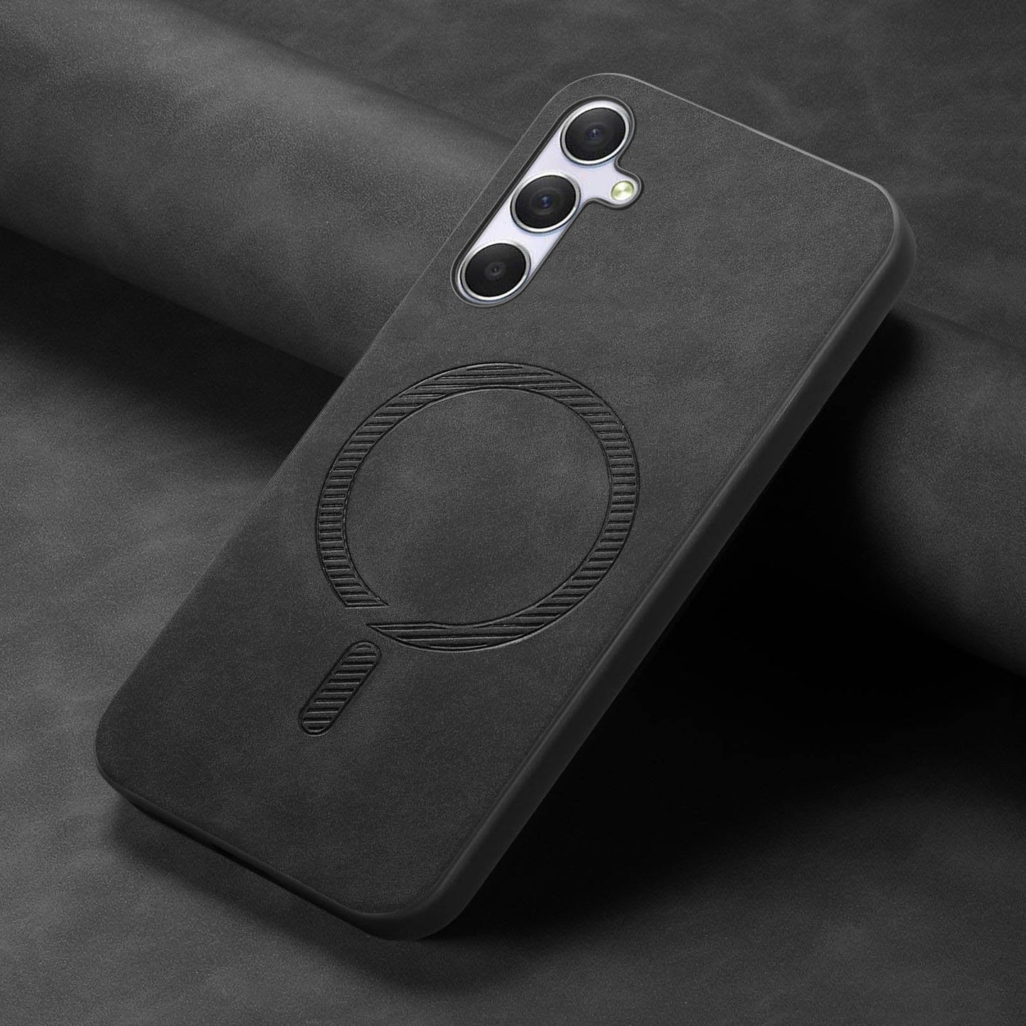 For Samsung Galaxy M54 5G Leather Back Case Compatible with MagSafe Skin-touch Phone Cover - Black
