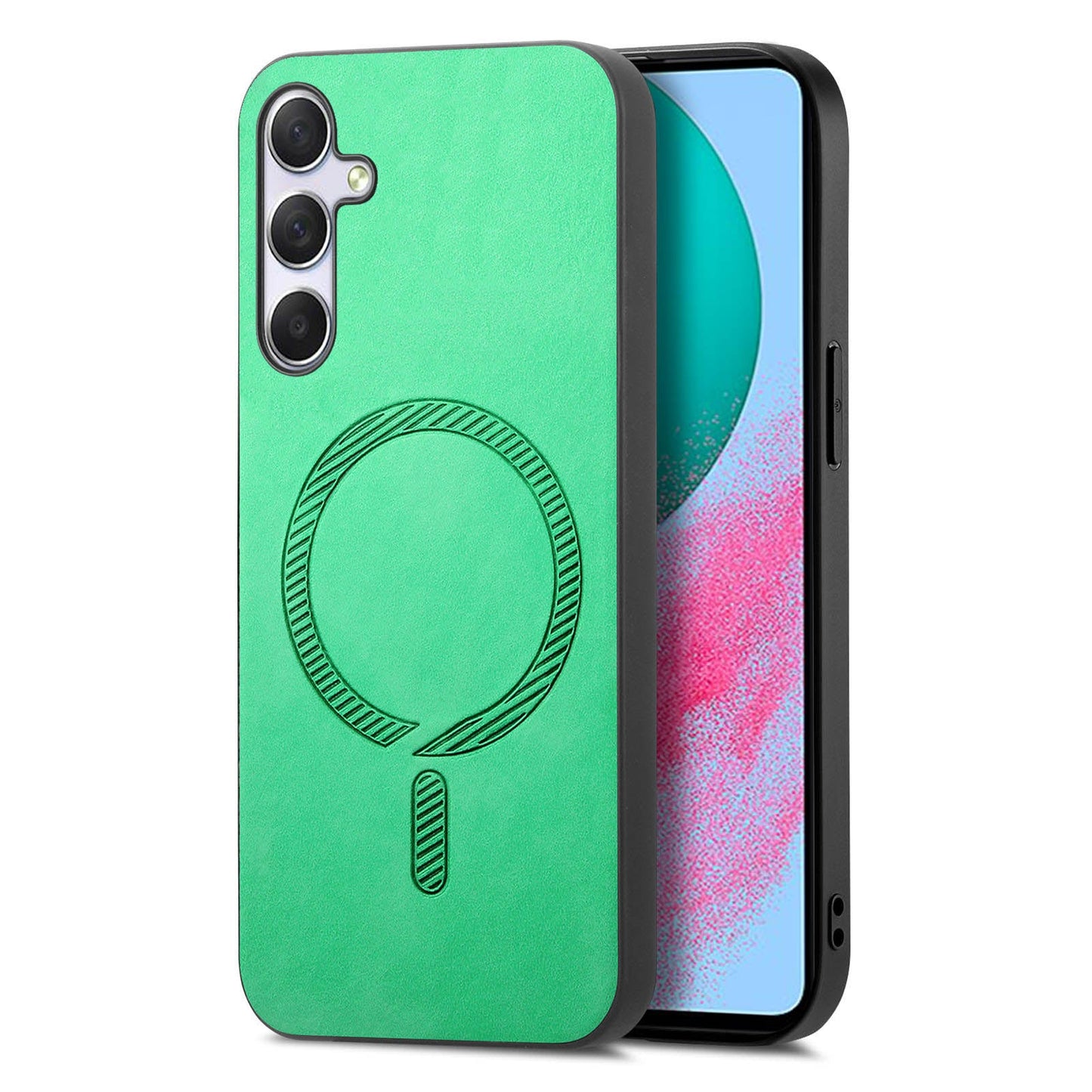 For Samsung Galaxy M54 5G Leather Back Case Compatible with MagSafe Skin-touch Phone Cover - Green