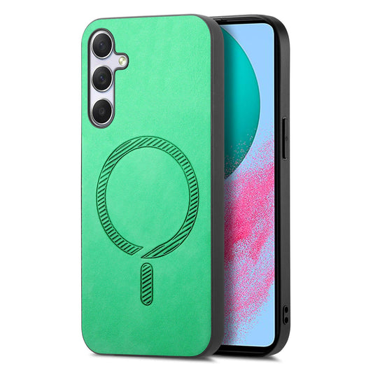 For Samsung Galaxy M54 5G Leather Back Case Compatible with MagSafe Skin-touch Phone Cover - Green
