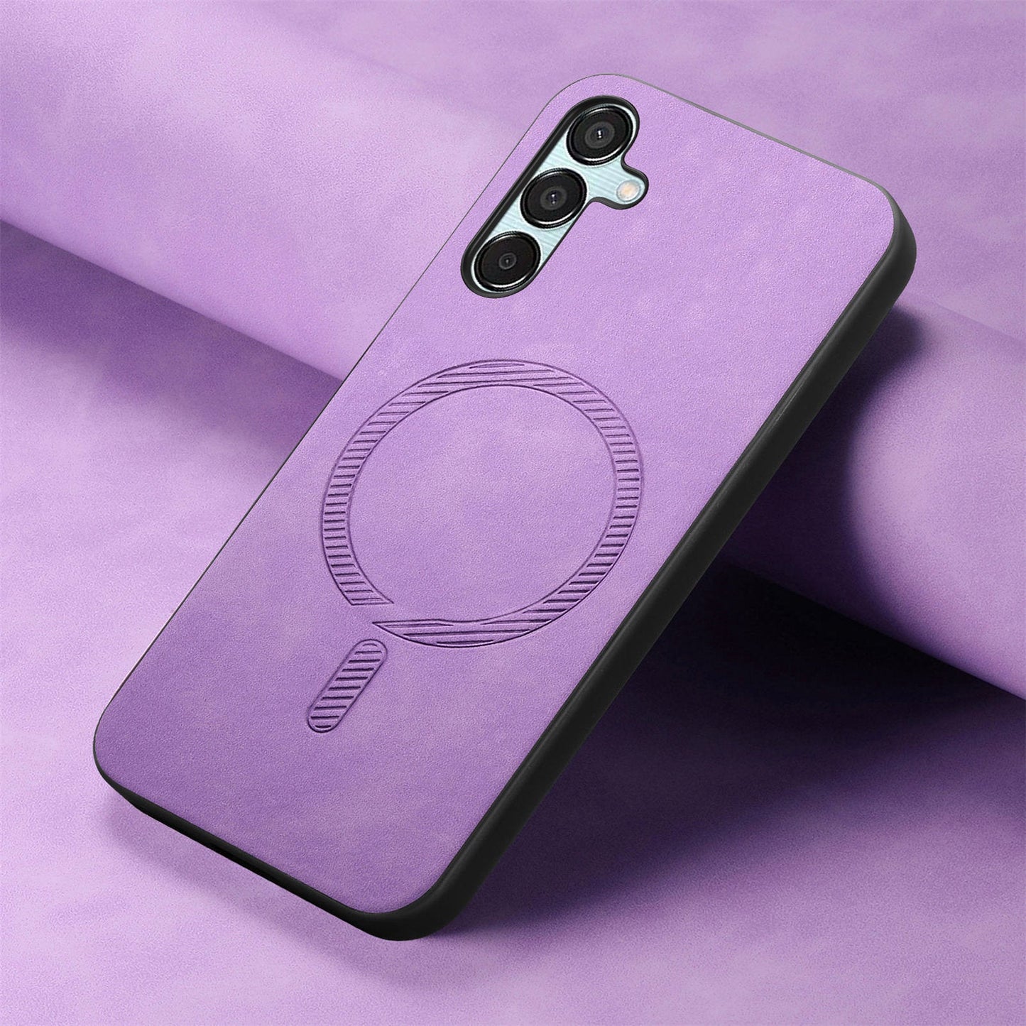 For Samsung Galaxy F15 5G Leather Back Case Compatible with MagSafe Skin-touch Phone Cover - Purple