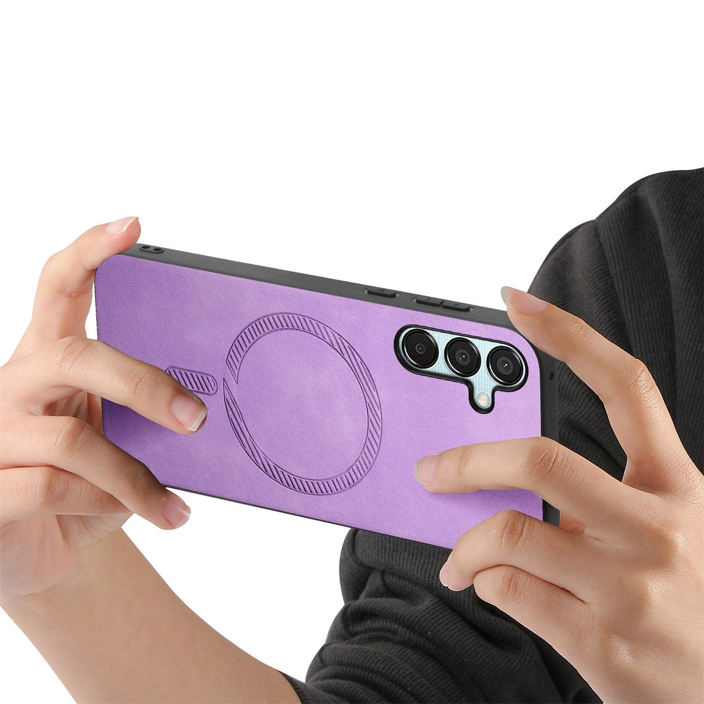 For Samsung Galaxy F15 5G Leather Back Case Compatible with MagSafe Skin-touch Phone Cover - Purple