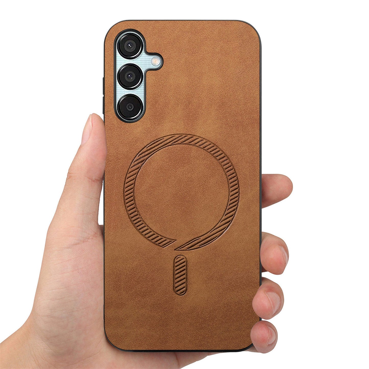 For Samsung Galaxy F15 5G Leather Back Case Compatible with MagSafe Skin-touch Phone Cover - Brown