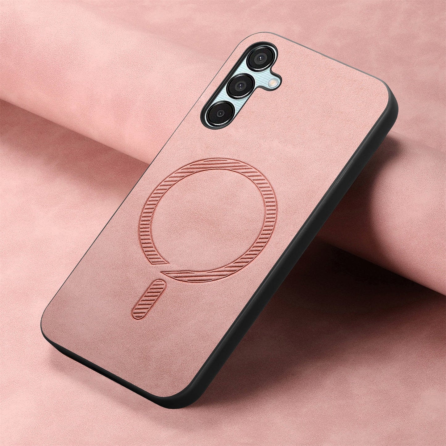 For Samsung Galaxy F15 5G Leather Back Case Compatible with MagSafe Skin-touch Phone Cover - Pink