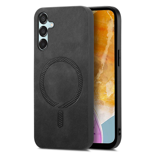 For Samsung Galaxy F15 5G Leather Back Case Compatible with MagSafe Skin-touch Phone Cover - Black
