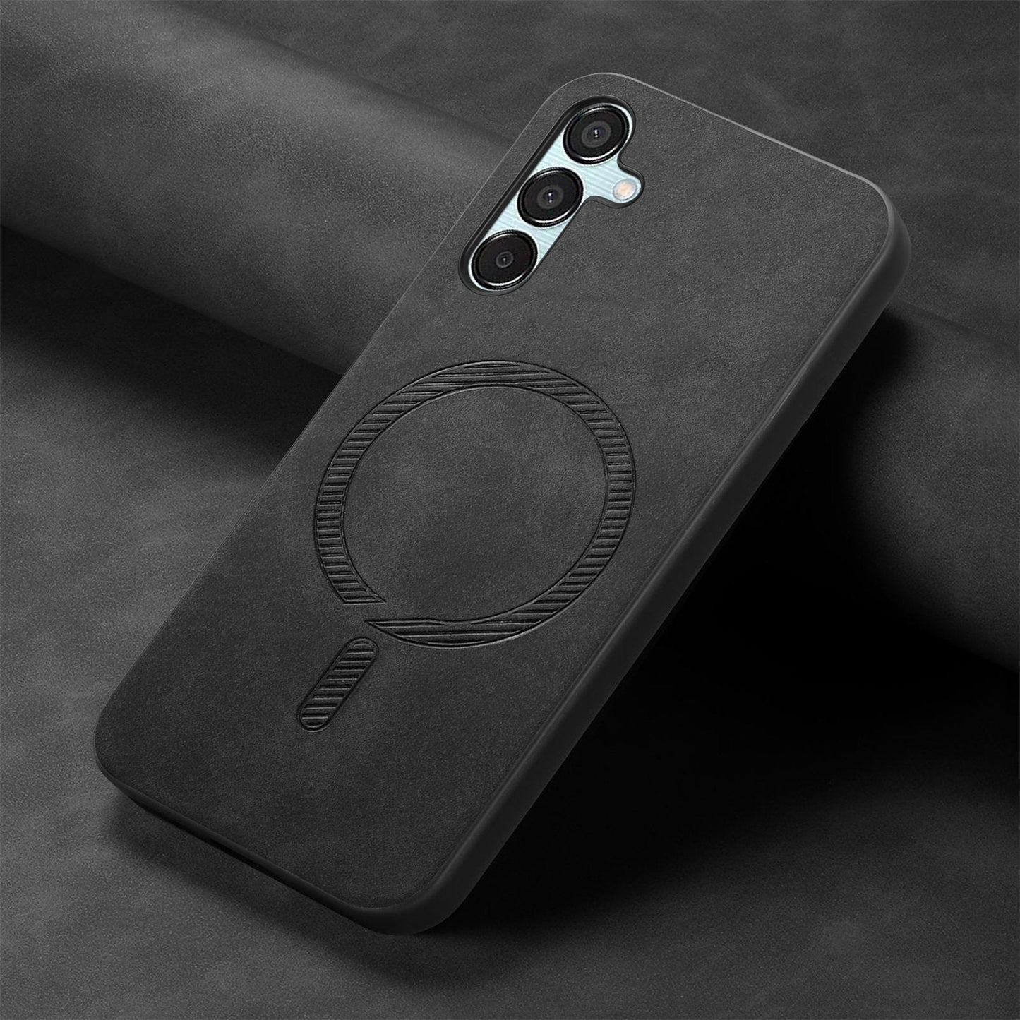 For Samsung Galaxy F15 5G Leather Back Case Compatible with MagSafe Skin-touch Phone Cover - Black