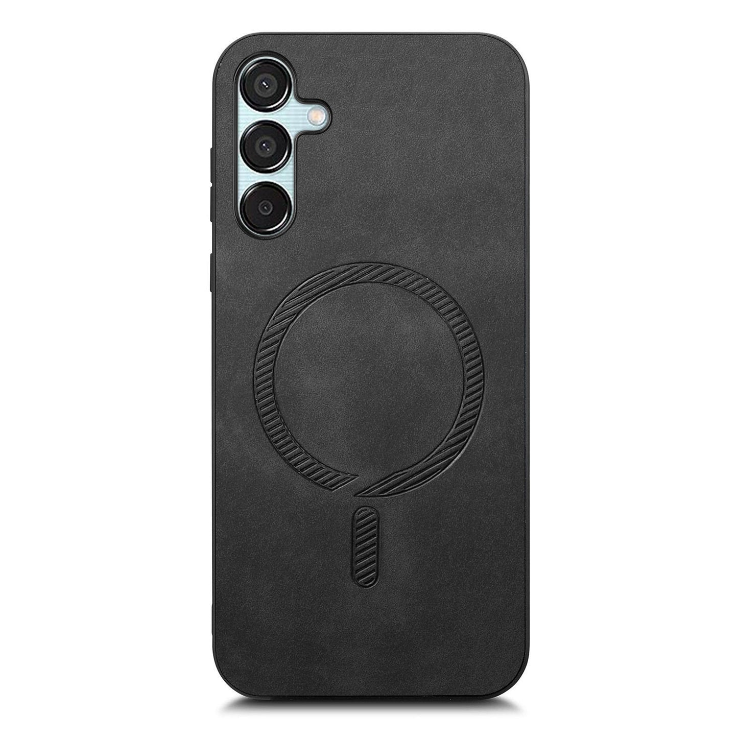 For Samsung Galaxy F15 5G Leather Back Case Compatible with MagSafe Skin-touch Phone Cover - Black
