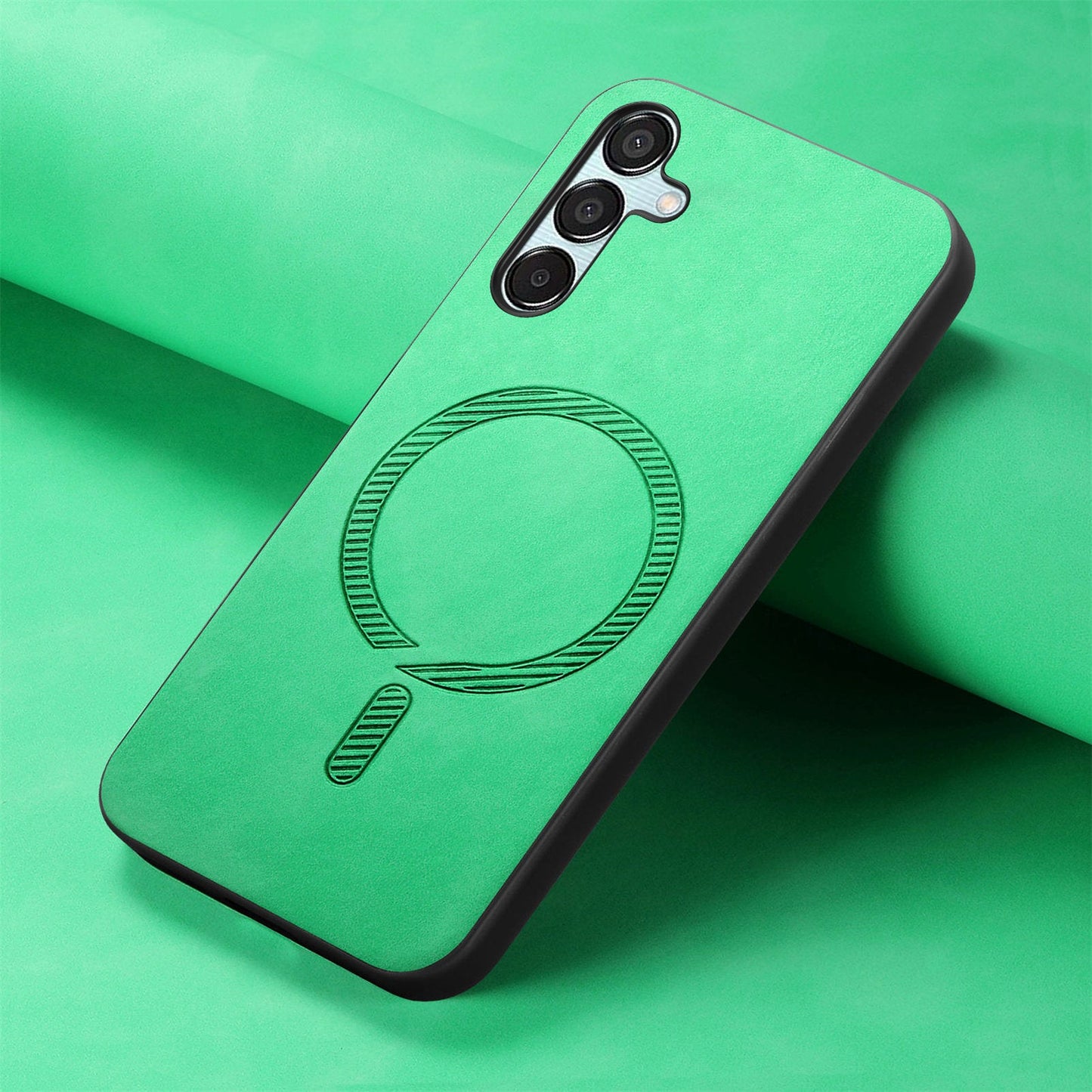 For Samsung Galaxy F15 5G Leather Back Case Compatible with MagSafe Skin-touch Phone Cover - Green