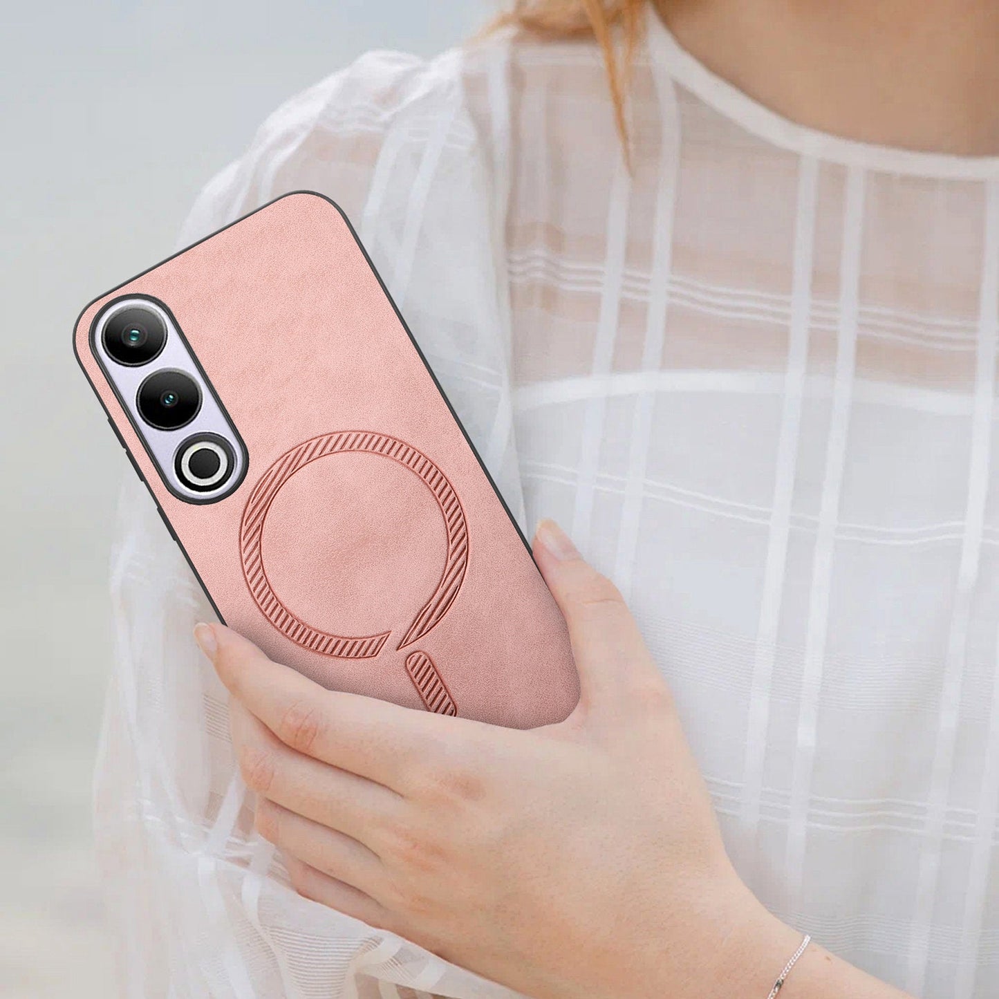 For OnePlus Nord CE4 5G / OnePlus Ace 3V 5G Leather Back Case Compatible with MagSafe Skin-touch Phone Cover - Pink