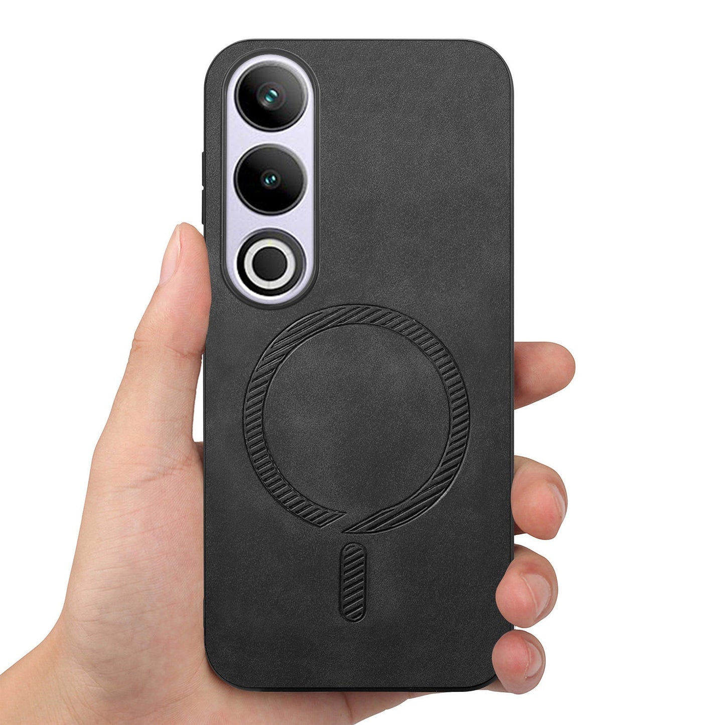 For OnePlus Nord CE4 5G / OnePlus Ace 3V 5G Leather Back Case Compatible with MagSafe Skin-touch Phone Cover - Black