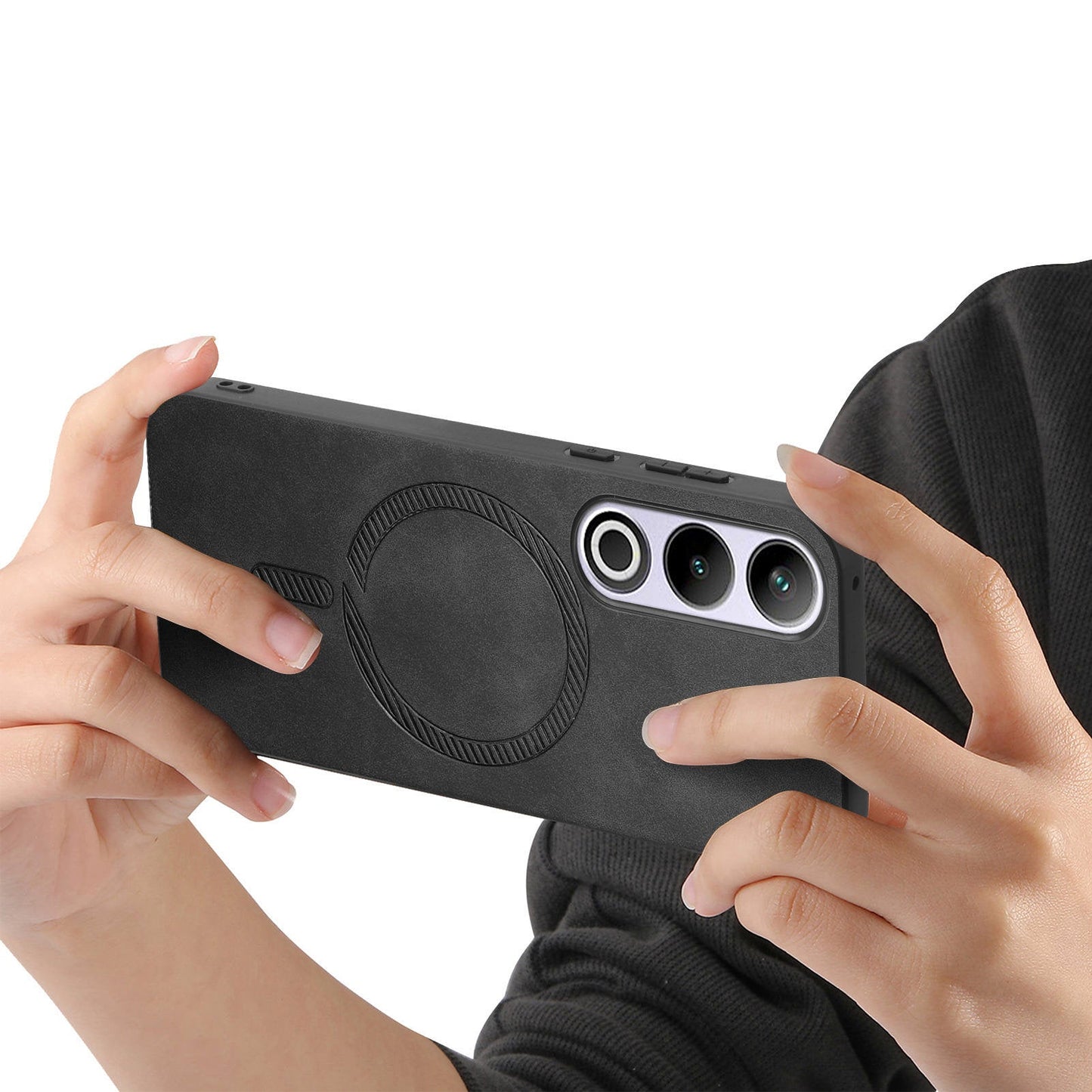 For OnePlus Nord CE4 5G / OnePlus Ace 3V 5G Leather Back Case Compatible with MagSafe Skin-touch Phone Cover - Black