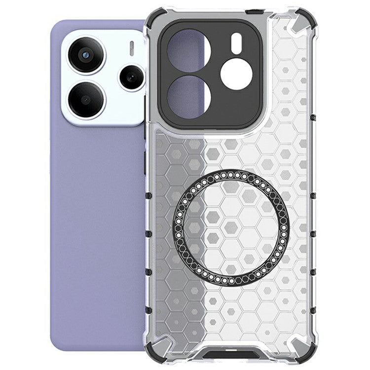 For Xiaomi Redmi Note 14 5G Case Compatible with MagSafe Honeycomb Design TPU + PC Phone Cover - Transparent