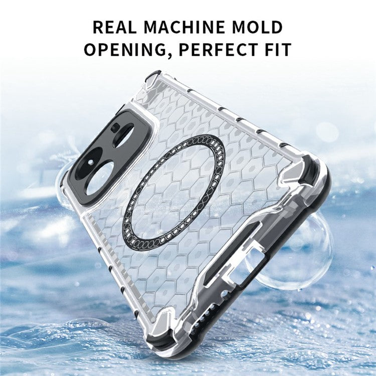 For Xiaomi Redmi Note 14 5G Case Compatible with MagSafe Honeycomb Design TPU + PC Phone Cover - Transparent