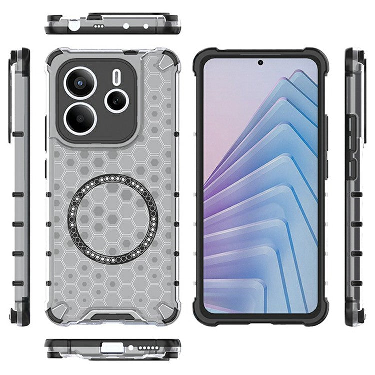 For Xiaomi Redmi Note 14 5G Case Compatible with MagSafe Honeycomb Design TPU + PC Phone Cover - Transparent