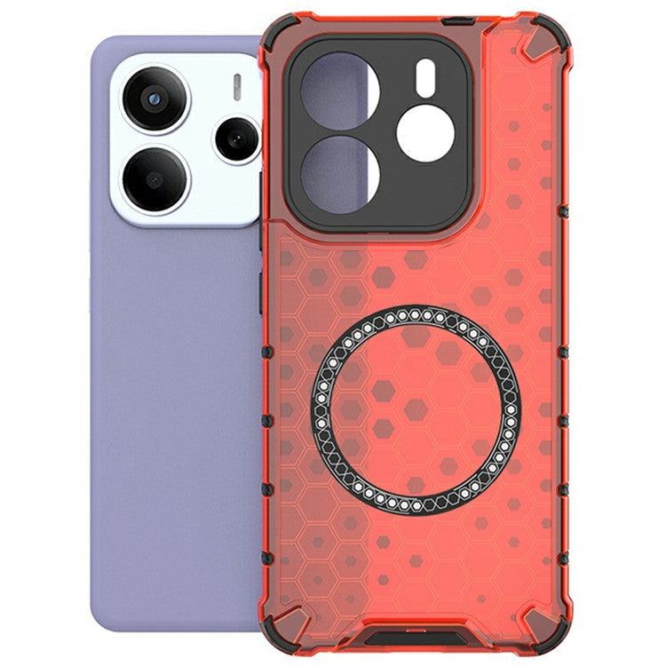 For Xiaomi Redmi Note 14 5G Case Compatible with MagSafe Honeycomb Design TPU + PC Phone Cover - Red