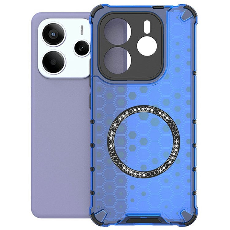 For Xiaomi Redmi Note 14 5G Case Compatible with MagSafe Honeycomb Design TPU + PC Phone Cover - Blue