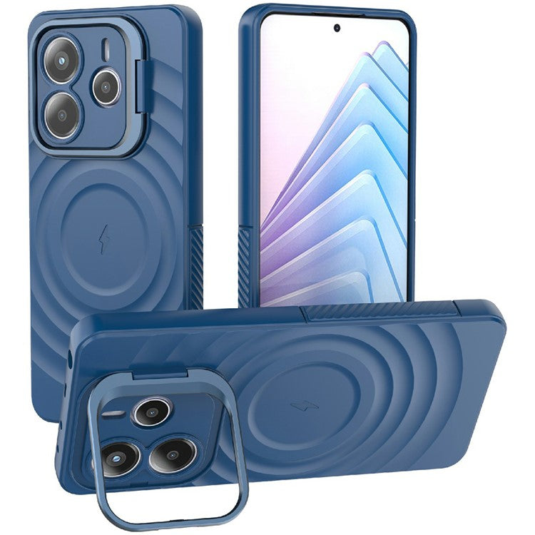 For Xiaomi Redmi Note 14 5G Case Compatible with MagSafe PC Kickstand Ripple Texture TPU Phone Cover - Blue