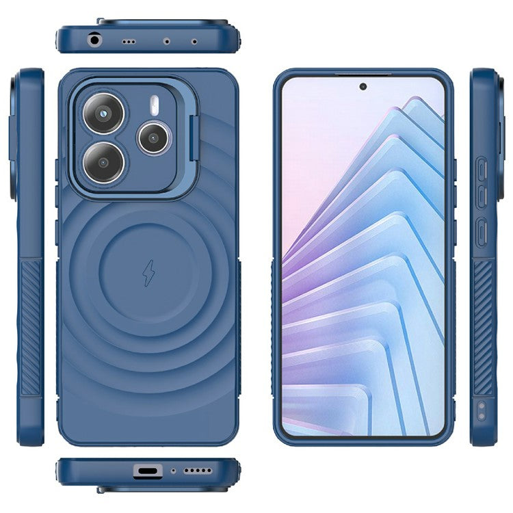 For Xiaomi Redmi Note 14 5G Case Compatible with MagSafe PC Kickstand Ripple Texture TPU Phone Cover - Blue