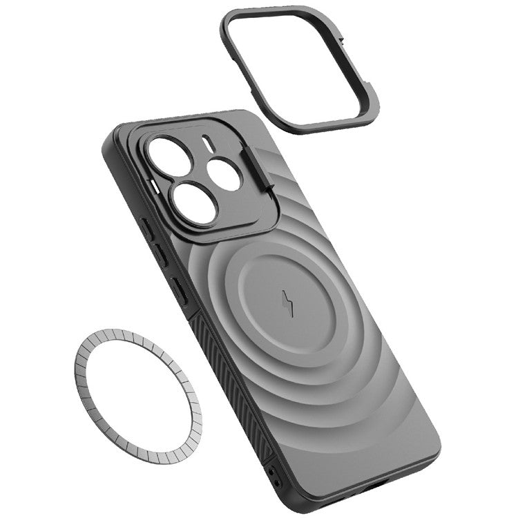 For Xiaomi Redmi Note 14 5G Case Compatible with MagSafe PC Kickstand Ripple Texture TPU Phone Cover - Red