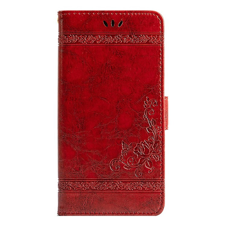 For OnePlus Ace 5 5G / Ace 5 Pro 5G Leather Case Flower Imprint Wallet Phone Cover with Side Buckle - Red