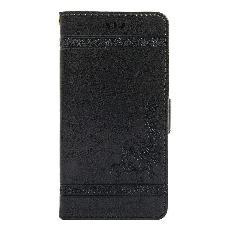 For OnePlus Ace 5 5G / Ace 5 Pro 5G Leather Case Flower Imprint Wallet Phone Cover with Side Buckle - Black