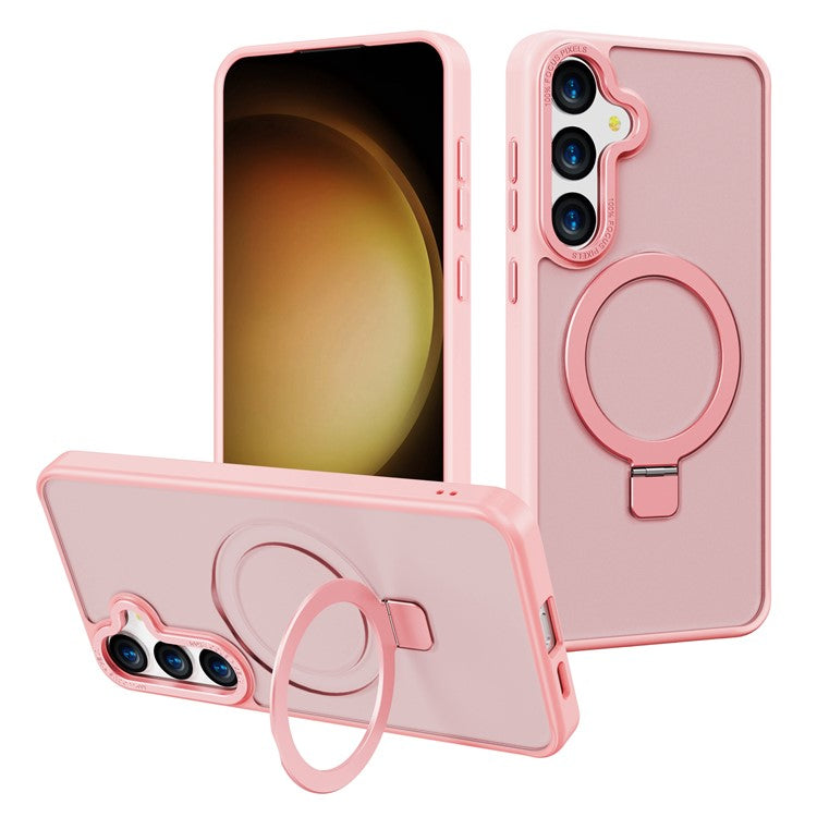 For Samsung Galaxy S24 FE Case Compatible with MagSafe Anti-Drop TPU + PC Kickstand Phone Cover - Pink