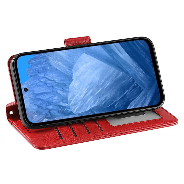 For Google Pixel 8a Case Stand Card Holder Wallet Leather Phone Cover - Red