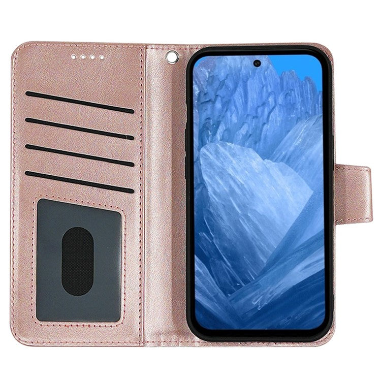 For Google Pixel 8a Case Stand Card Holder Wallet Leather Phone Cover - Rose Gold