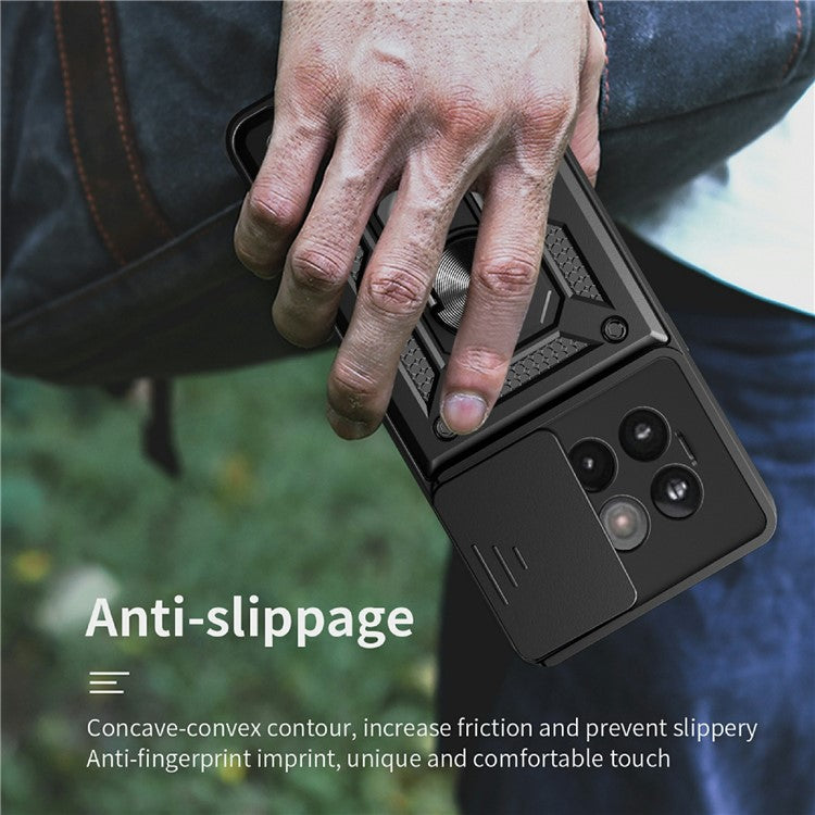 Phone Case For OnePlus 13R 5G  /  Ace 5 Pro 5G  /  Ace 5 5G PC + TPU Kickstand Phone Cover with Slide Camera Lid - Black