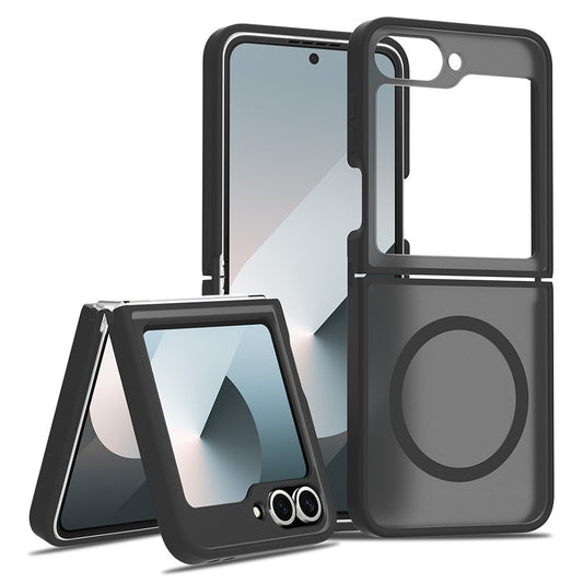For Samsung Galaxy Z Flip7 FE 5G / Z Flip6 5G Case Compatible with MagSafe TPU Frame Acrylic Back Phone Cover Skin Touch - Black