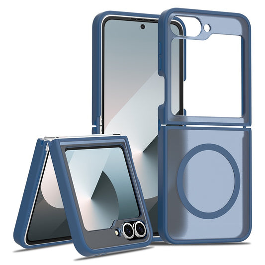 For Samsung Galaxy Z Flip7 FE 5G / Z Flip6 5G Case Compatible with MagSafe TPU Frame Acrylic Back Phone Cover Skin Touch - Blue