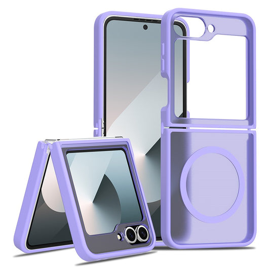 For Samsung Galaxy Z Flip7 FE 5G / Z Flip6 5G Case Compatible with MagSafe TPU Frame Acrylic Back Phone Cover Skin Touch - Purple