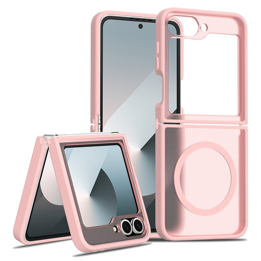 For Samsung Galaxy Z Flip7 FE 5G / Z Flip6 5G Case Compatible with MagSafe TPU Frame Acrylic Back Phone Cover Skin Touch - Pink