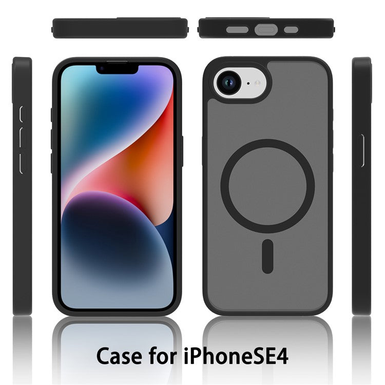 For iPhone SE (2025) Case Compatible with MagSafe TPU Frame Acrylic Back Phone Cover Skin Touch - Black