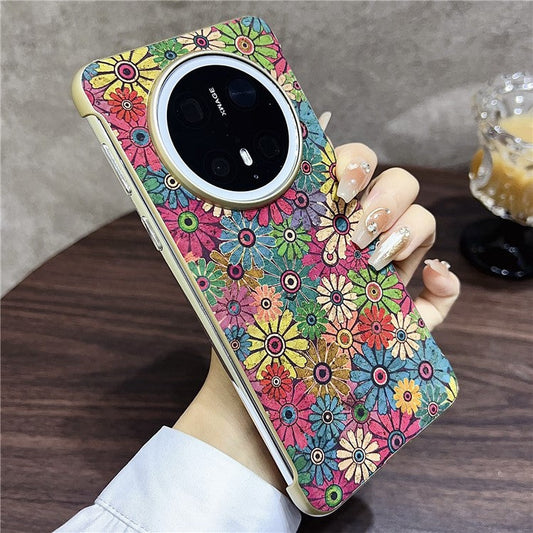 For Huawei Mate 70 Pro+ / Mate 70 Pro PC Phone Case Compatible with MagSafe Embossed Pattern Mobile Cover - Sunflower