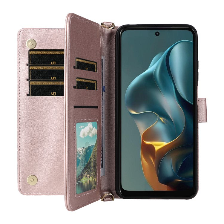 For Motorola Moto G05 4G  /  E15 4G Wallet Case with Shoulder Strap Leather Phone Cover - Pink