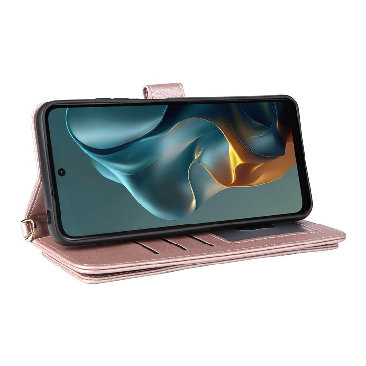 For Motorola Moto G05 4G  /  E15 4G Wallet Case with Shoulder Strap Leather Phone Cover - Pink