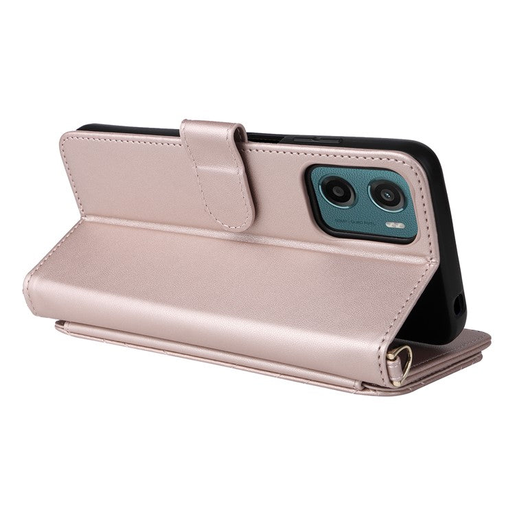 For Motorola Moto G05 4G  /  E15 4G Wallet Case with Shoulder Strap Leather Phone Cover - Pink