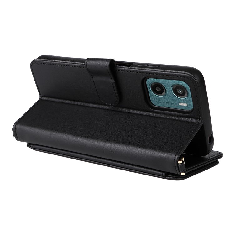 For Motorola Moto G05 4G  /  E15 4G Wallet Case with Shoulder Strap Leather Phone Cover - Black