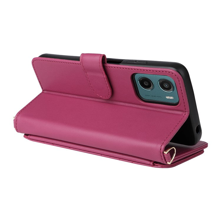 For Motorola Moto G05 4G  /  E15 4G Wallet Case with Shoulder Strap Leather Phone Cover - Rose