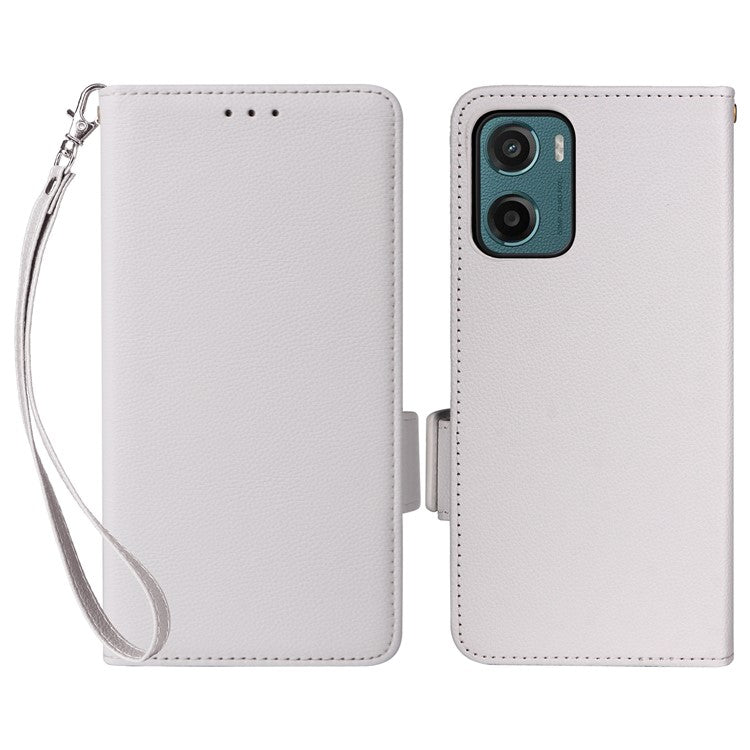 For Motorola Moto G05 4G  /  E15 4G Case Litchi Texture PU Leather Wallet Flip Phone Cover - White