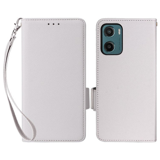 For Motorola Moto G05 4G  /  E15 4G Case Litchi Texture PU Leather Wallet Flip Phone Cover - White