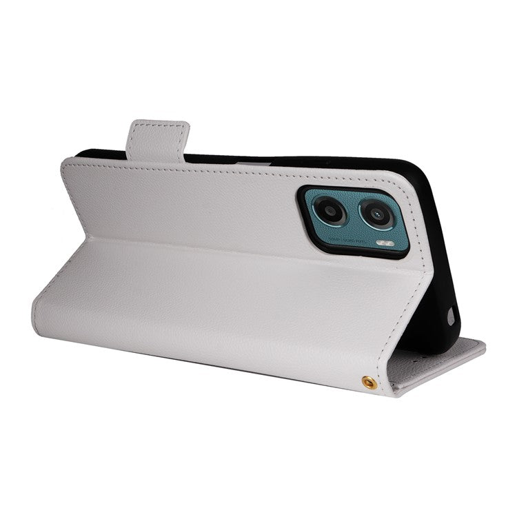For Motorola Moto G05 4G  /  E15 4G Case Litchi Texture PU Leather Wallet Flip Phone Cover - White