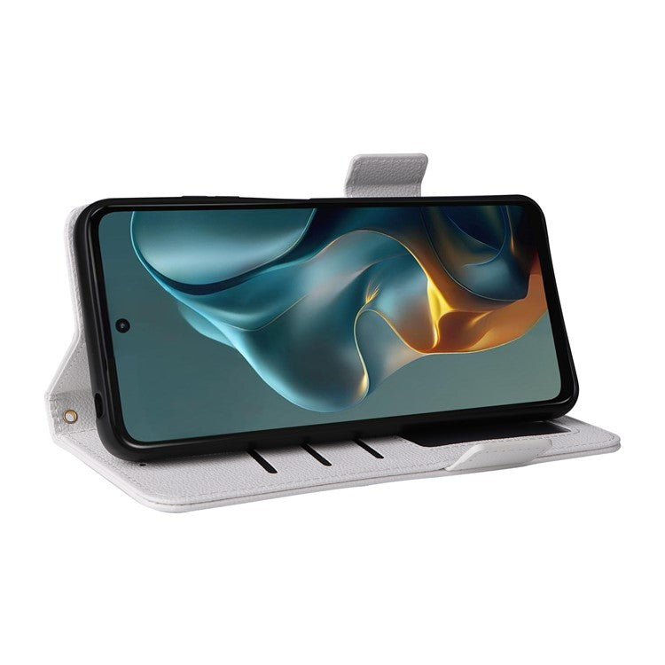 For Motorola Moto G05 4G  /  E15 4G Case Litchi Texture PU Leather Wallet Flip Phone Cover - White